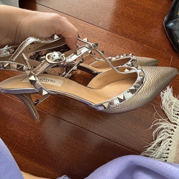 Valentino Metallic Gold Studded Heels - Picture 6 of 6